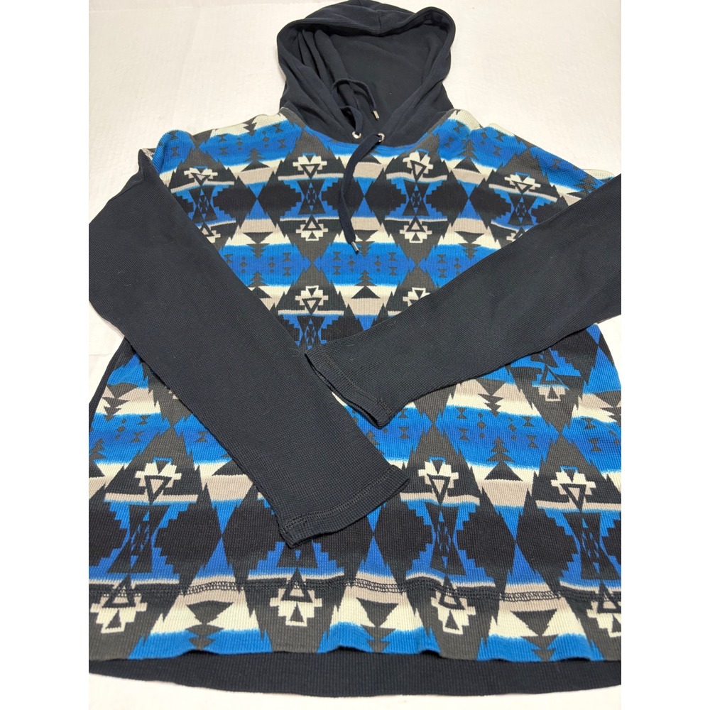 Chaps Mens XL Blue Southwestern Geometric Thermal Waffle Knit Pullover Hoodie